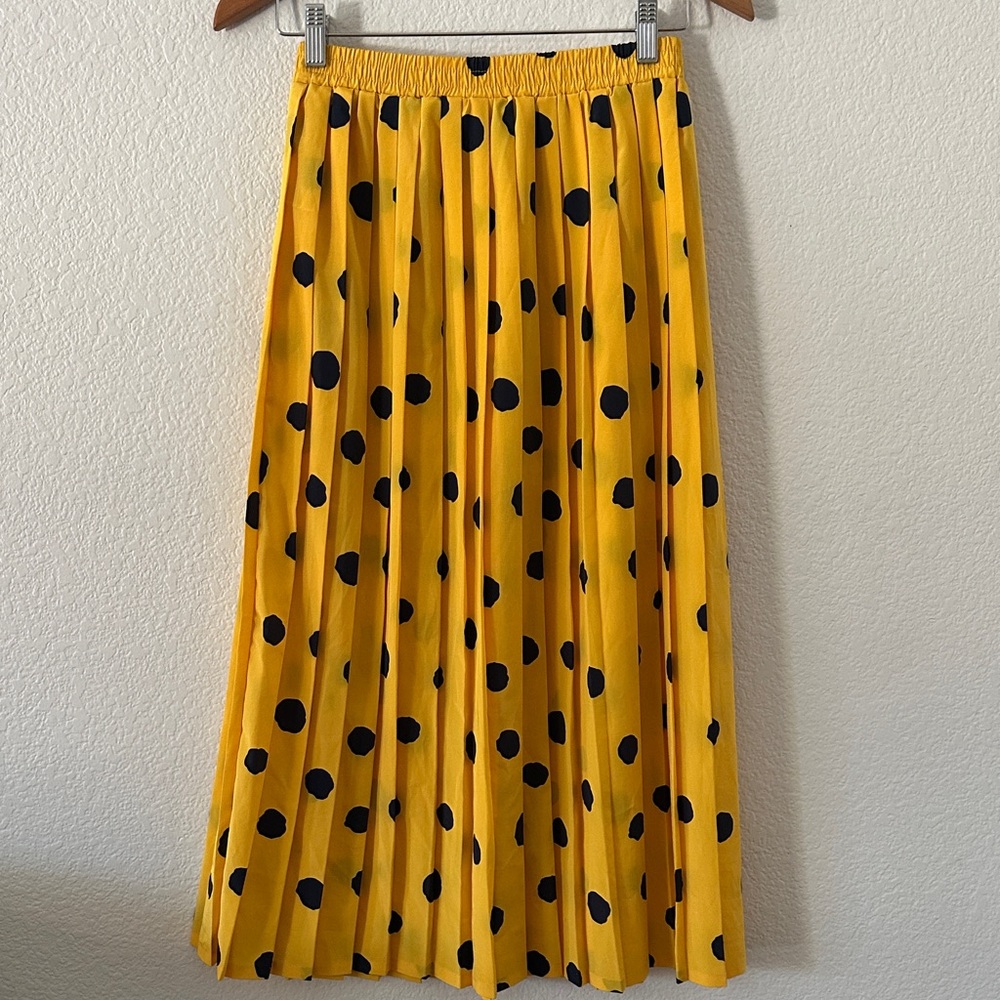 VINTAGE Russ Yellow Polka Dot Pleated Skirt sz 8 - Picture 2 of 5